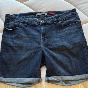 Celebrity Pink Dark Blue Denim Bermuda Shorts. Comfortable stretch material.